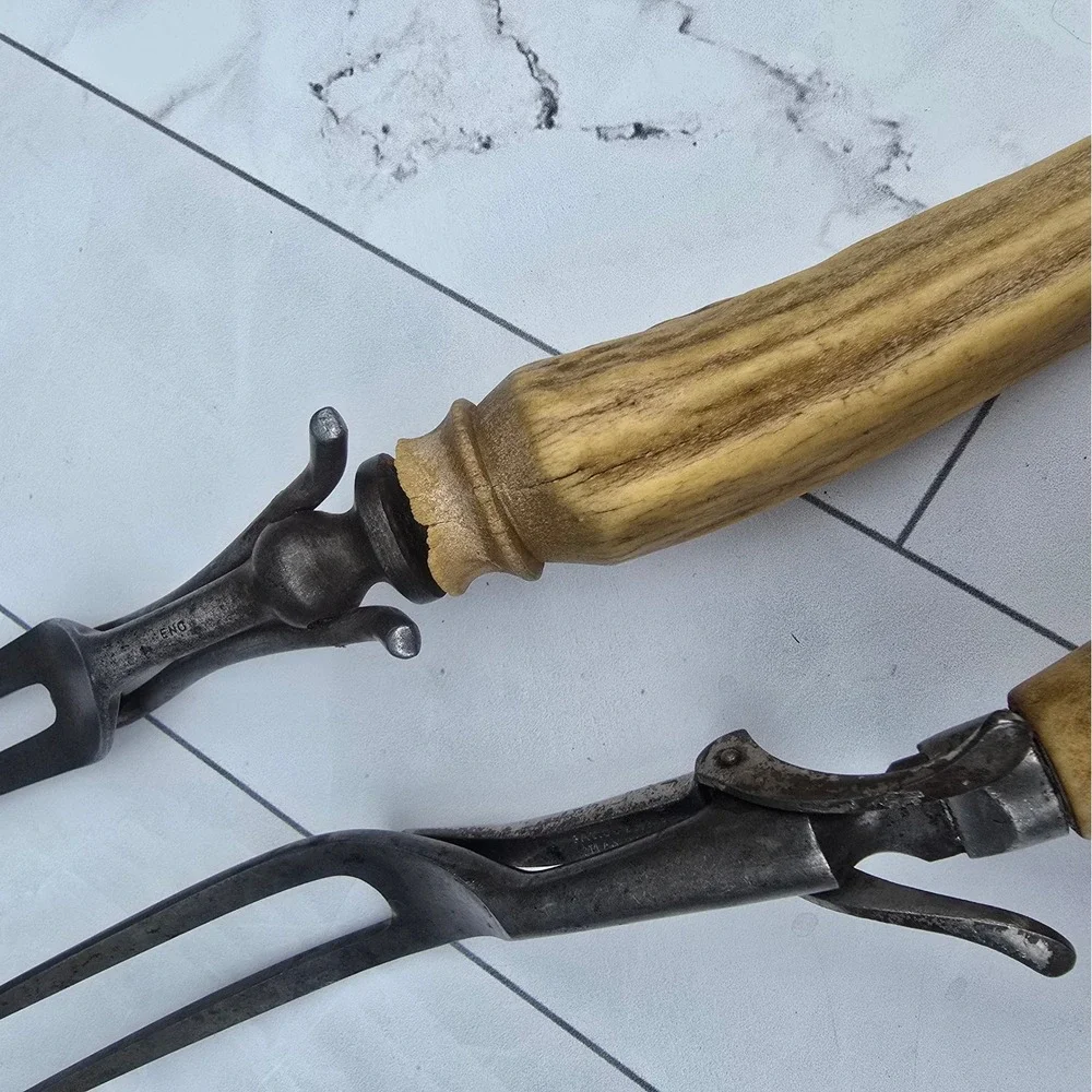 Antique Geo Wostenholm & Sons IXL Sheffield Stag Horn Handle 4pc Carving Set